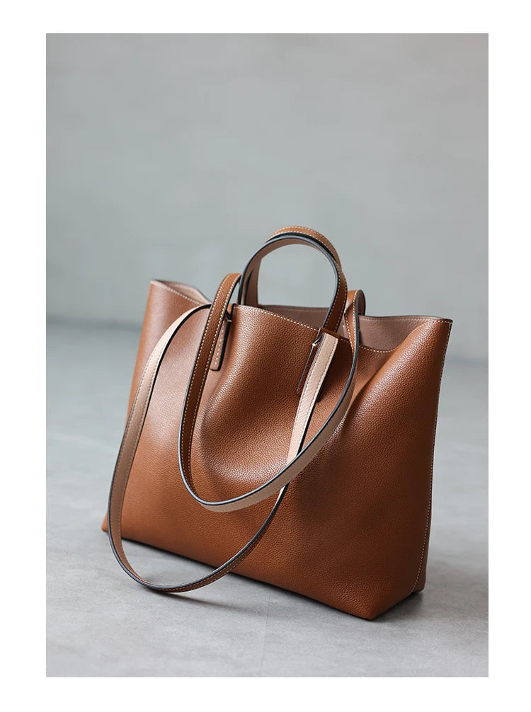 JAZZQ Reversible Genuine Leather Tote | First-Layer Cowhide