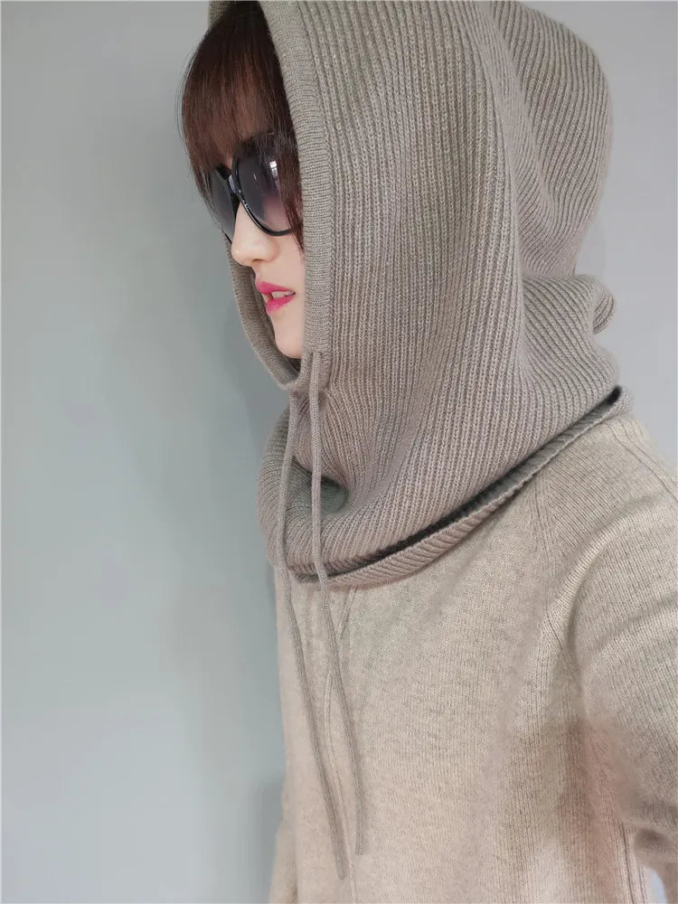 Women's Wool Blend Beanie & Hooded Scarf Set