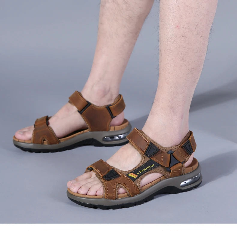 Fashion Men's Sandals Summer Soft Beach Flip Flop Comfortable Genuine Leather Sandals Outdoor Men Roman Sandals Size 46