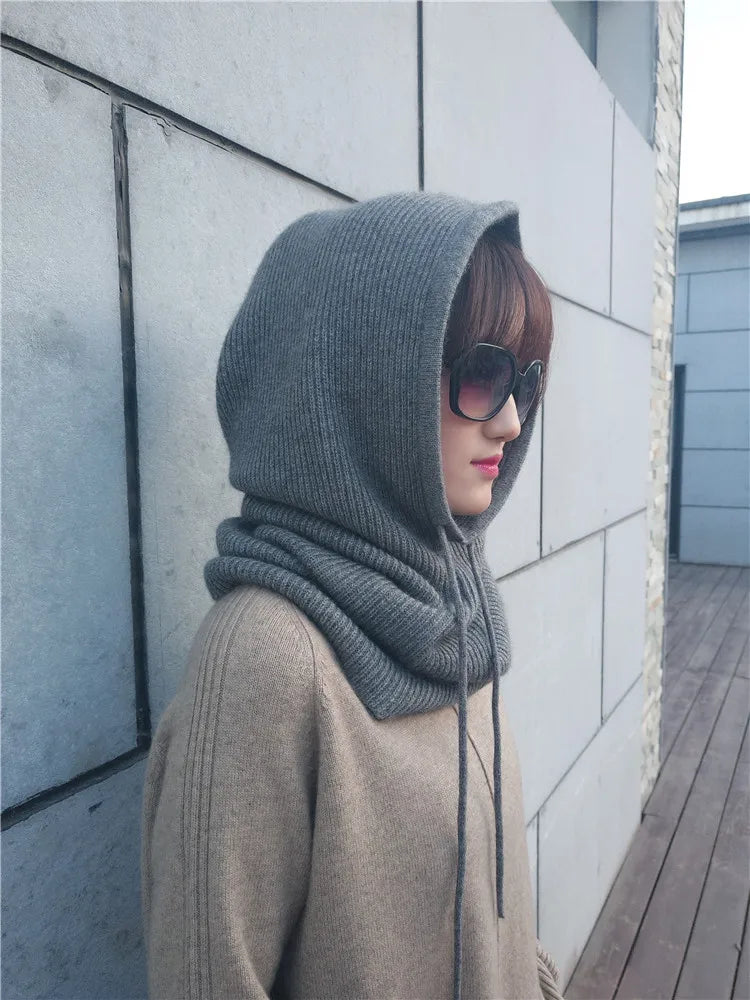 Women's Wool Blend Beanie & Hooded Scarf Set