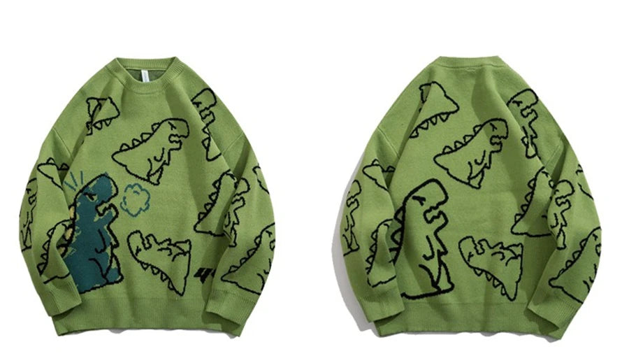 Men’s Harajuku Dinosaur Knitted Sweater