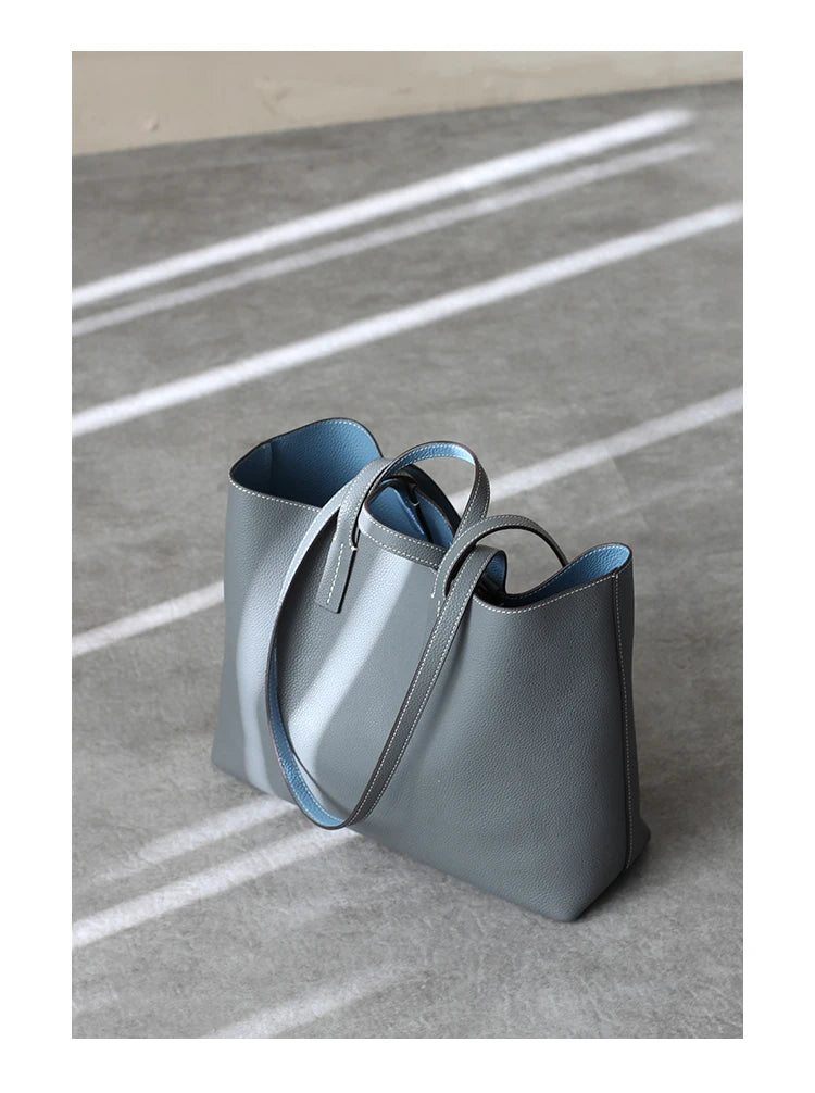JAZZQ Reversible Genuine Leather Tote | First-Layer Cowhide