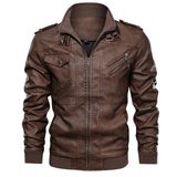 Men's Faux Leather Moto Jacket with Detachable Hood