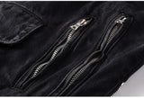 Men's Black Biker Slim Fit Denim Jacket with Belt - Streetwear Moto Style