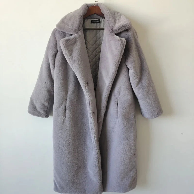 Luxury Faux Rabbit Fur Winter Overcoat