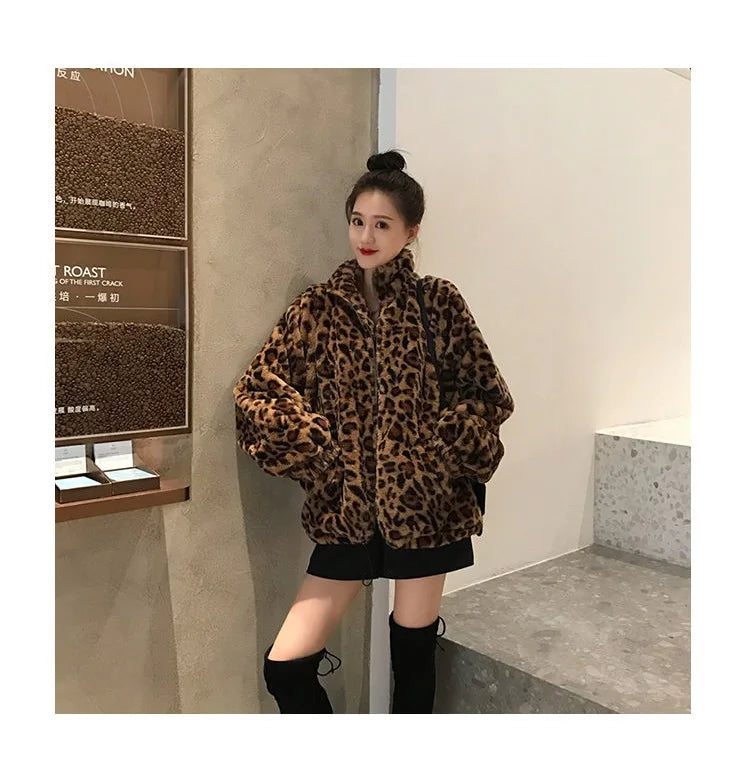 Women's Leopard Print Faux Fur Jacket