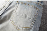 Men's Crystal Embellished Ripped Slim Jeans – Blue