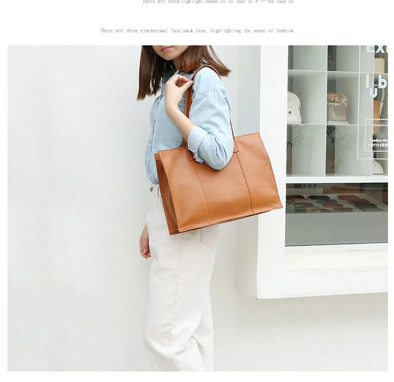 2023 New Women Deluxe Cowhide Genuine Leather Totes Handbag Lady Simple Soft Satchels Bag High Capacity Waterproof Shopping Bags