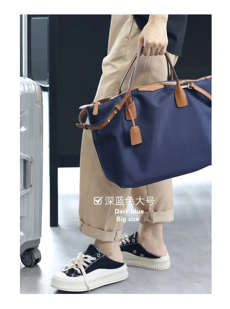 Zipper Tote Bags For Women Nylon With Real Leather Handbag High Quality Single Shoulder Bag