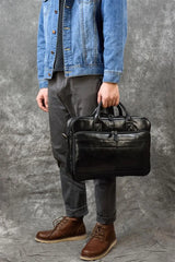 Men Briefcase Genuine Leather Laptop Bag 14 15.6" PC Doctor Lawyer Computer Bag Cowhide Male Briefcase Leather Men Business Bag