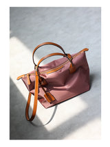 Zipper Tote Bags For Women Nylon With Real Leather Handbag High Quality Single Shoulder Bag