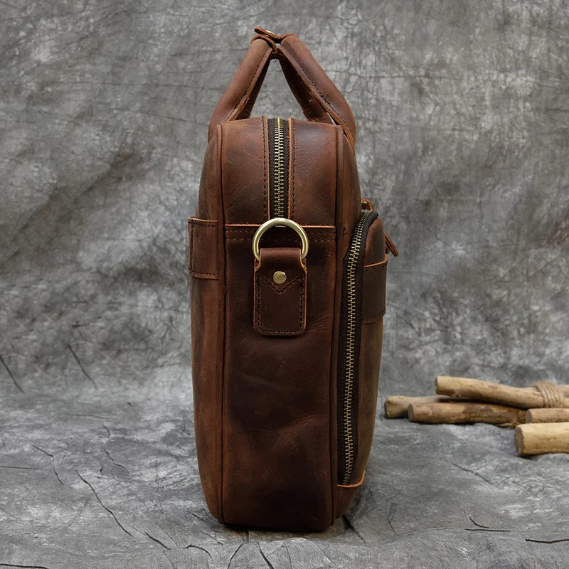 Men Briefcase Genuine Leather Laptop Bag 14 15.6" PC Doctor Lawyer Computer Bag Cowhide Male Briefcase Leather Men Business Bag