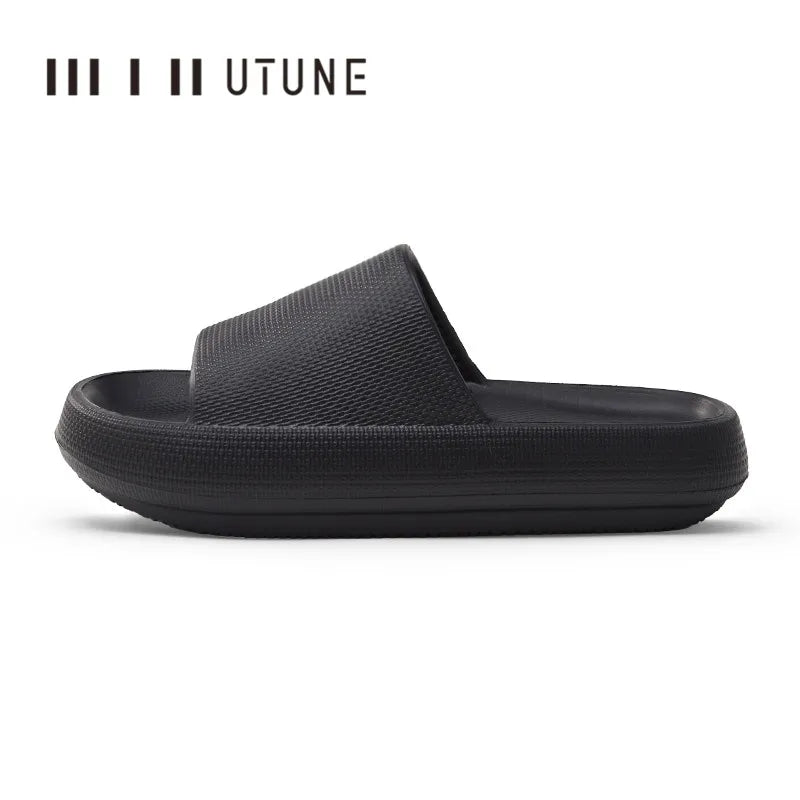 UTUNE Men’s Non-slip Slides Summer Indoor Slippers, Thick Sole Breathable Soft Sandals, Comfy Casual Home House Footwear