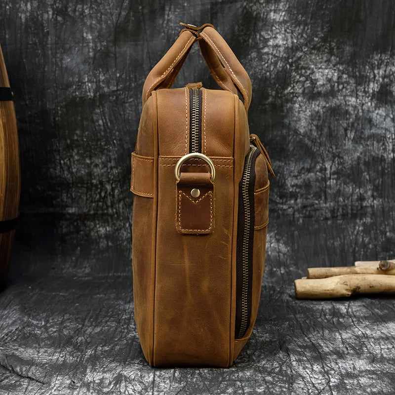 Men Briefcase Genuine Leather Laptop Bag 14 15.6" PC Doctor Lawyer Computer Bag Cowhide Male Briefcase Leather Men Business Bag