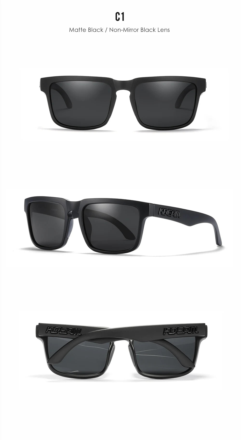 KDEAM All Black Men's Sunglasses Polarized And UV400 Protection Lens Driving Fishing Glasses Mirror With Complete Package