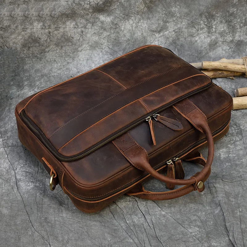 Men Briefcase Genuine Leather Laptop Bag 14 15.6" PC Doctor Lawyer Computer Bag Cowhide Male Briefcase Leather Men Business Bag