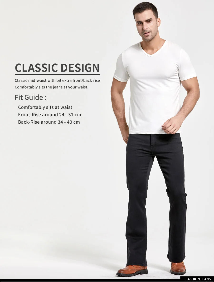 Men's Stretch Bootcut Jeans | Slim Flare Denim Trousers