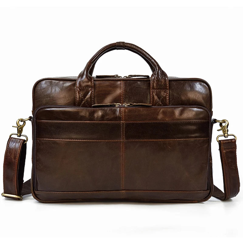 Men Briefcase Genuine Leather Laptop Bag 14 15.6" PC Doctor Lawyer Computer Bag Cowhide Male Briefcase Leather Men Business Bag