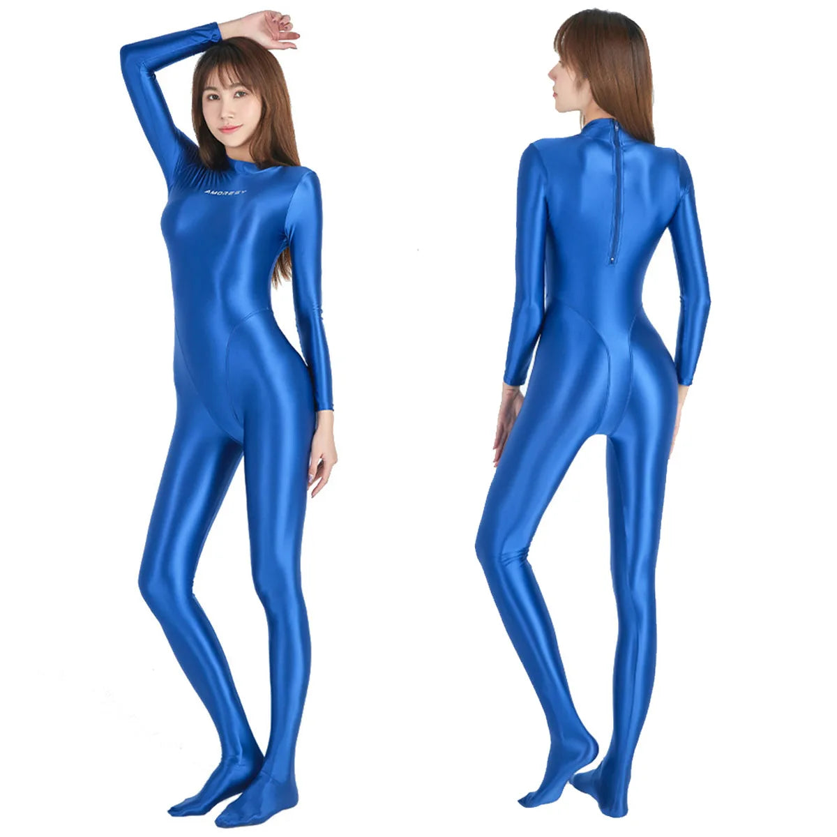 Glossy Long Sleeve Full-Length Jumpsuit