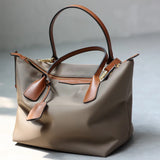 Zipper Tote Bags For Women Nylon With Real Leather Handbag High Quality Single Shoulder Bag