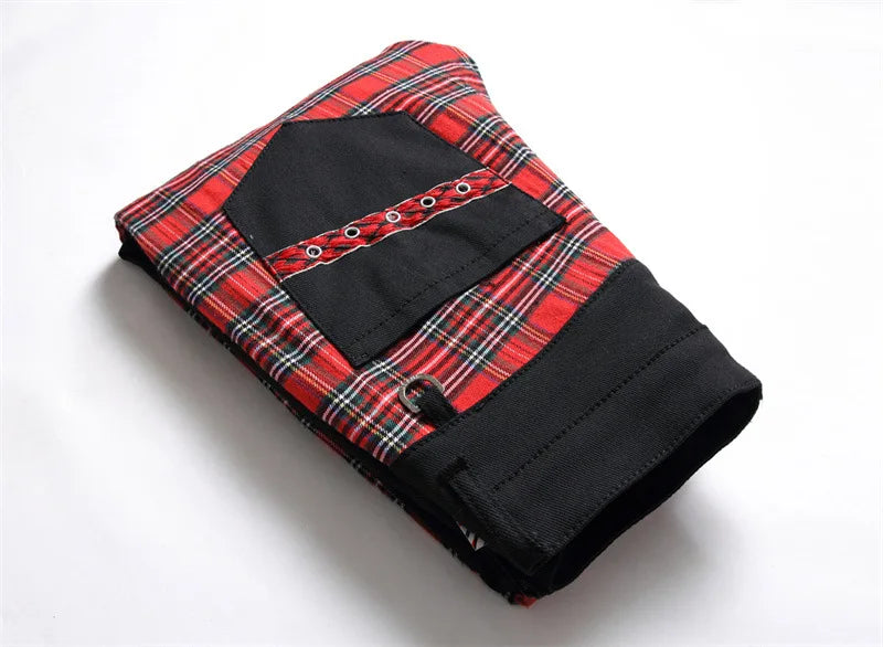 Men's Punk Patchwork Slim Denim Jeans
