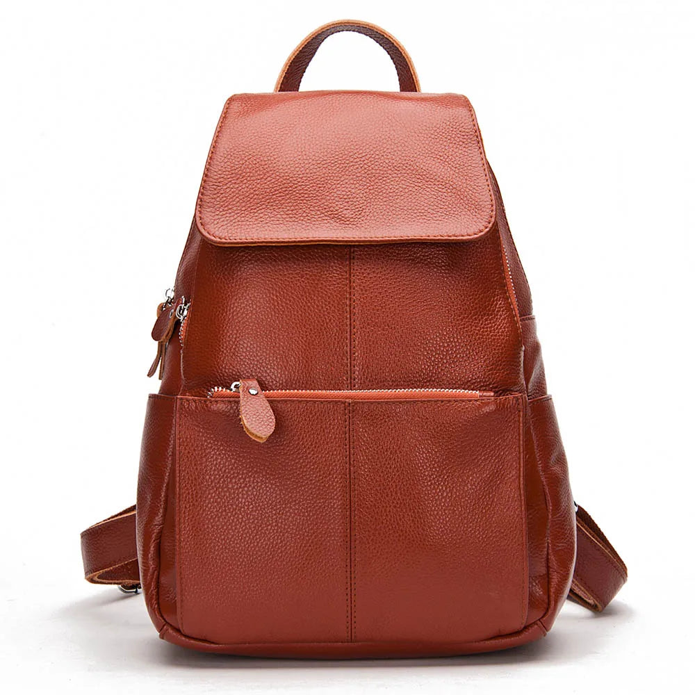 Zency Stylish White Black Genuine Leather Women Backpack A++ Quality Anti-theft Large Capacity Knapsack Travel Designer Rucksack