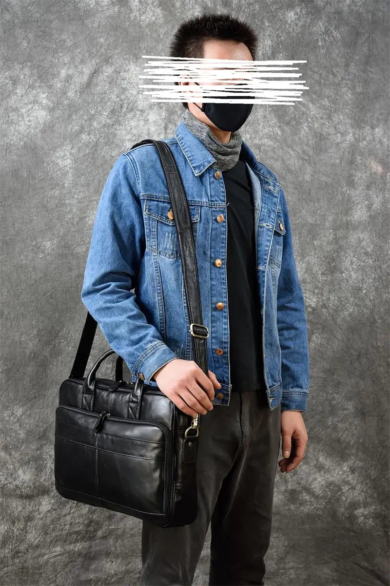 Men Briefcase Genuine Leather Laptop Bag 14 15.6" PC Doctor Lawyer Computer Bag Cowhide Male Briefcase Leather Men Business Bag