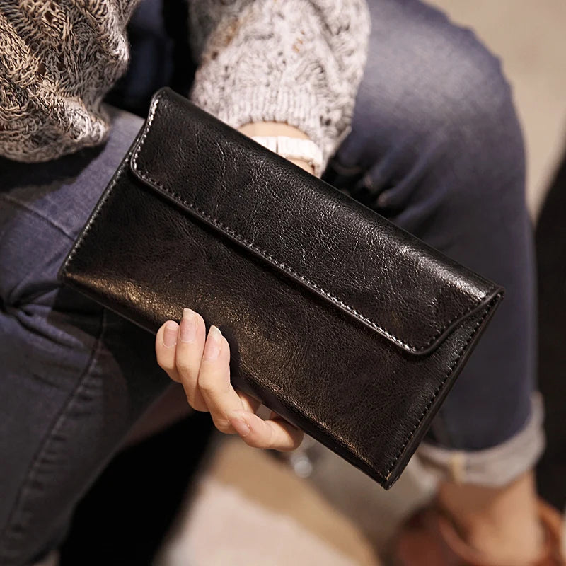 NIGEDU Brand Genuine Leather Women Wallet Long Thin Purse Cowhide Multiple Cards Holder Clutch Bag Fashion Standard Wallet