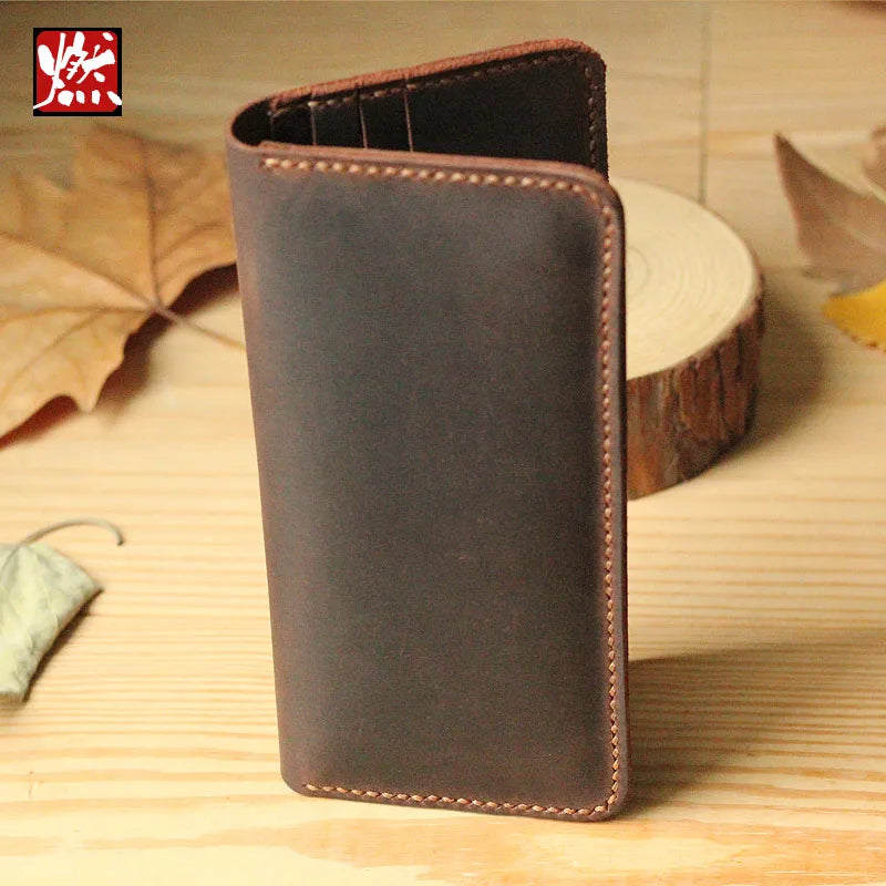 Handmade Vintage Crazy horse Genuine Leather Wallet men Leather long wallet clutch bag male purse money clips money bag