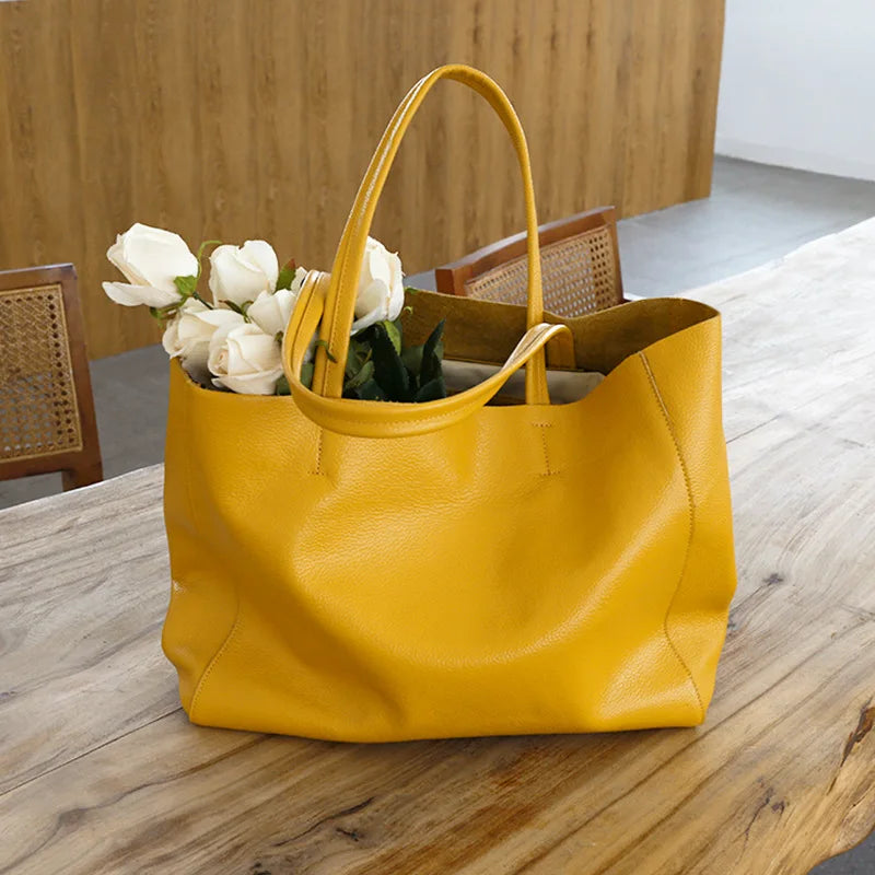 Bag Women 2022 New Summer Genuine Leather Tote Female Casual Fashion Simple Underarm Shoulder Bag Large Capacity Shopper Handbag