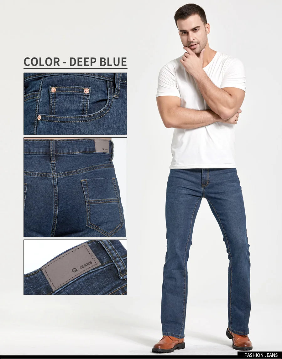 Men's Stretch Bootcut Jeans | Slim Flare Denim Trousers