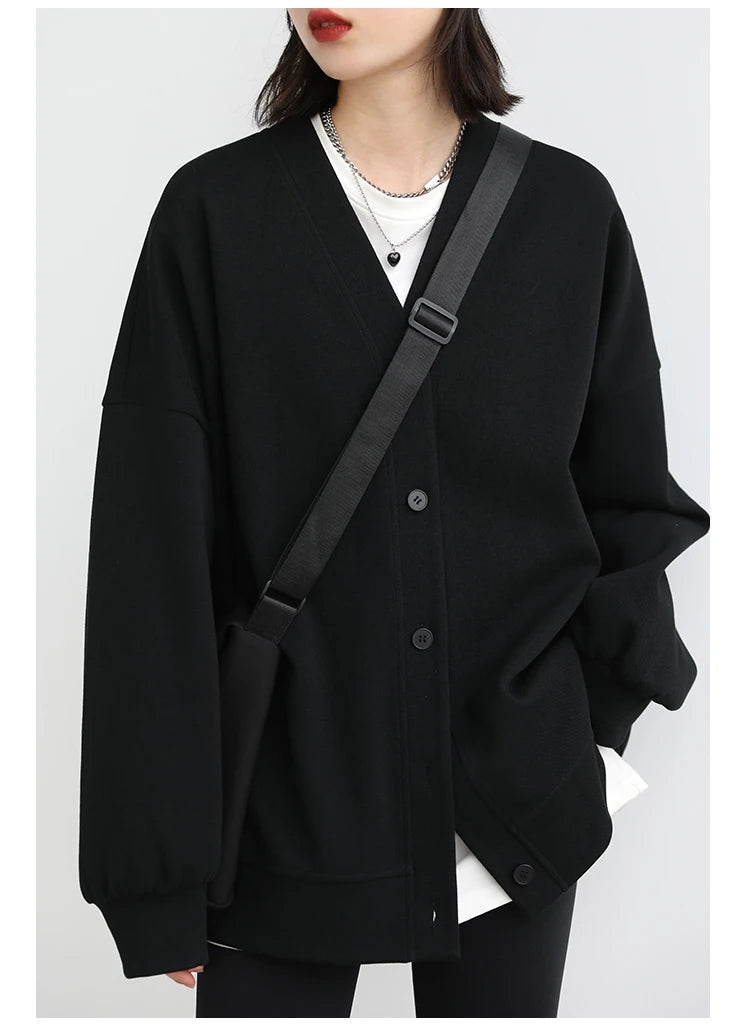 Women's Relaxed V-Neck Cotton-Blend Cardigan