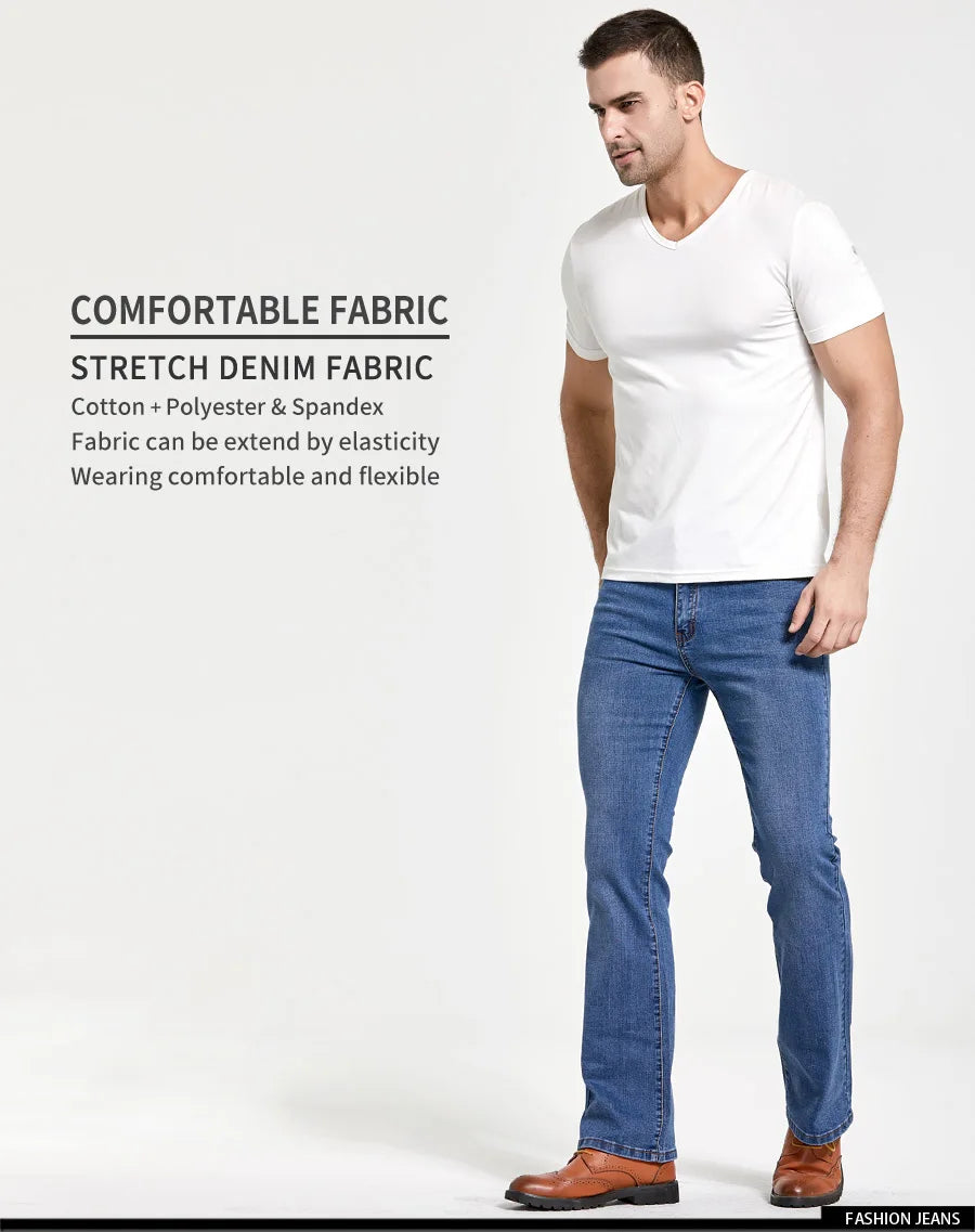 Men's Stretch Bootcut Jeans | Slim Flare Denim Trousers