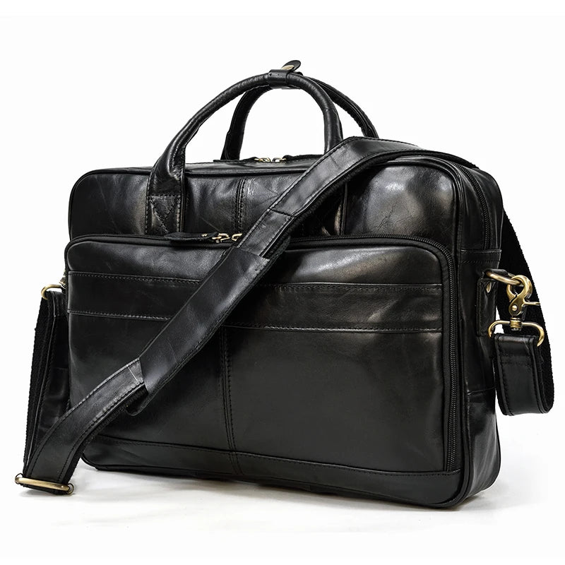 Men Briefcase Genuine Leather Laptop Bag 14 15.6" PC Doctor Lawyer Computer Bag Cowhide Male Briefcase Leather Men Business Bag