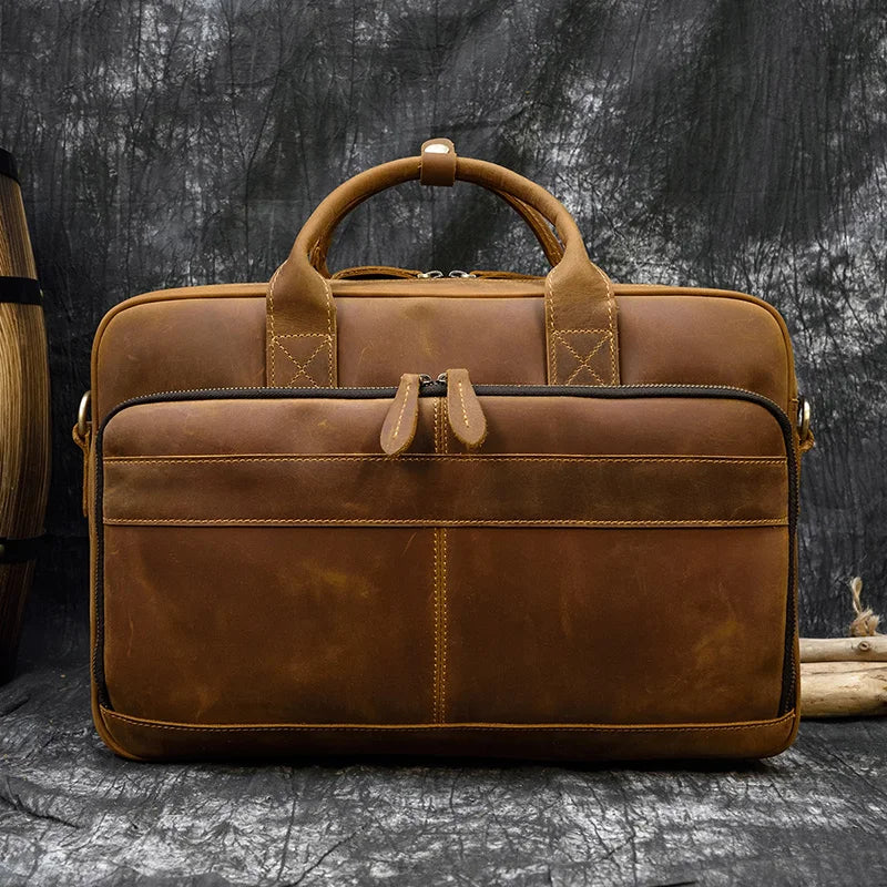 Men Briefcase Genuine Leather Laptop Bag 14 15.6" PC Doctor Lawyer Computer Bag Cowhide Male Briefcase Leather Men Business Bag