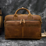 Men Briefcase Genuine Leather Laptop Bag 14 15.6" PC Doctor Lawyer Computer Bag Cowhide Male Briefcase Leather Men Business Bag
