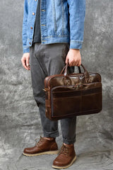 Men Briefcase Genuine Leather Laptop Bag 14 15.6" PC Doctor Lawyer Computer Bag Cowhide Male Briefcase Leather Men Business Bag