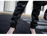 Black Faux Leather Cargo Jumpsuit - Luxury Long Sleeve Zip-Up Romper