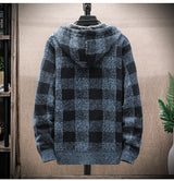 Men’s Winter Plaid Fleece-Lined Hooded Cardigan Jacket