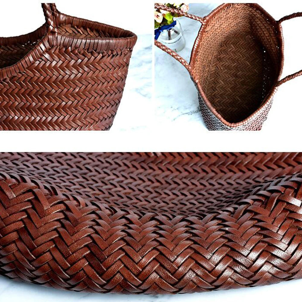 100% Natural Cowhide Weave Handbags Fashion Small Manual Hand Made Ladies Woven Handbag Exquisite Tote Dating Shopping Bags