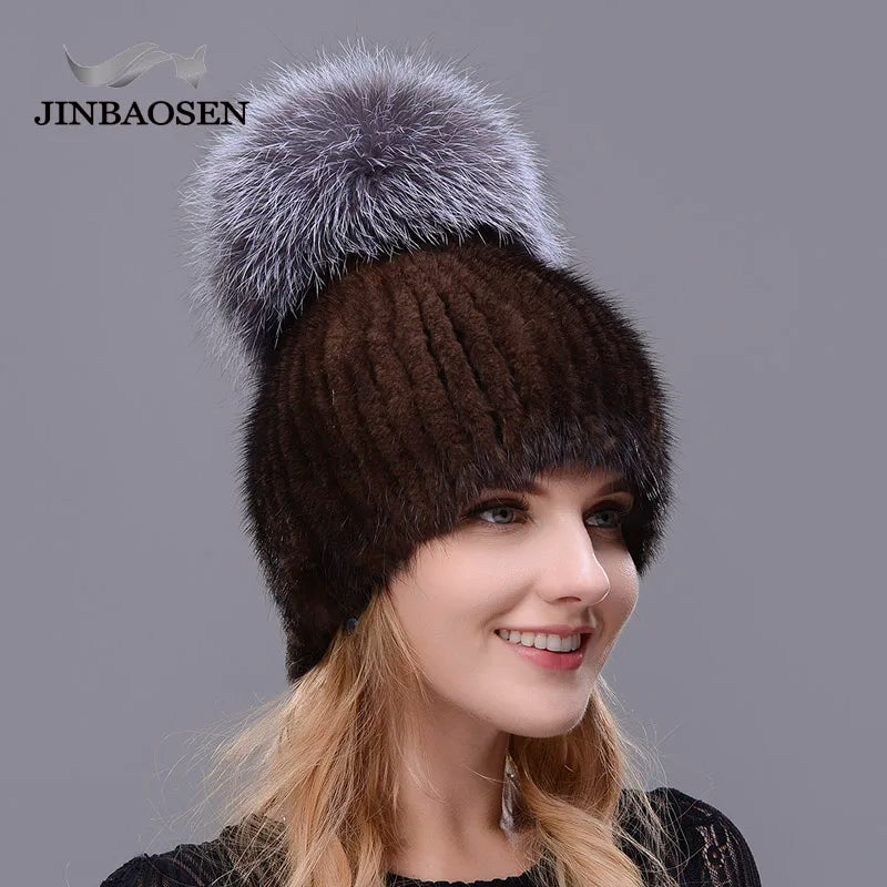 JERYAFUR Luxe Mink & Fox Fur Winter Hat for Women