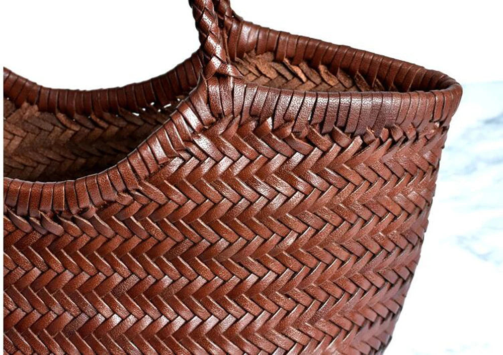 100% Natural Cowhide Weave Handbags Fashion Small Manual Hand Made Ladies Woven Handbag Exquisite Tote Dating Shopping Bags