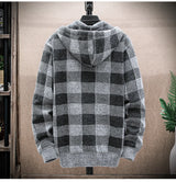 Men’s Winter Plaid Fleece-Lined Hooded Cardigan Jacket