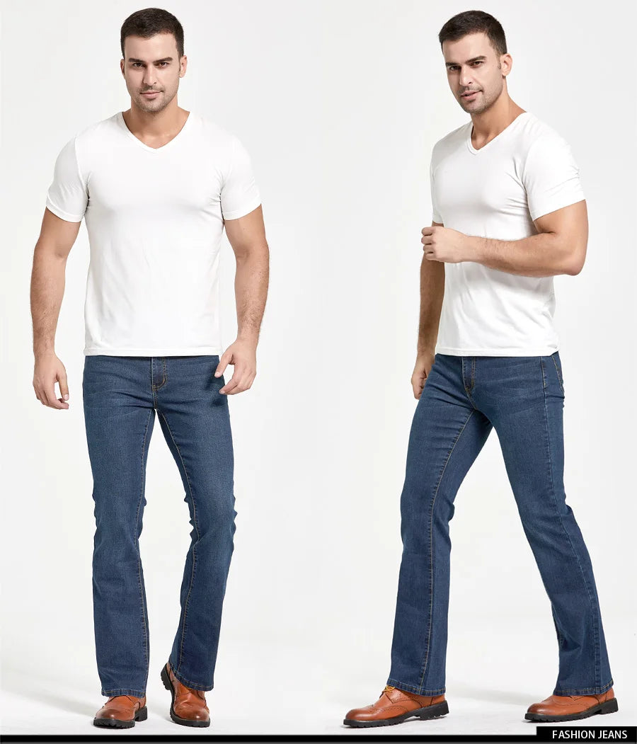 Men's Stretch Bootcut Jeans | Slim Flare Denim Trousers