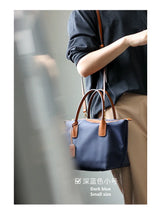 Zipper Tote Bags For Women Nylon With Real Leather Handbag High Quality Single Shoulder Bag