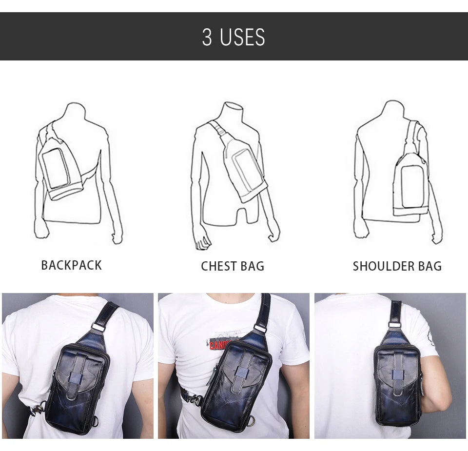 Hot Sell Men Genuine Bull Leather Vintage Coffee Triangle Chest Sling Bag Design Travel Daypack One Shoulder Crossbody Bag XB571