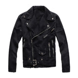 Men's Black Biker Slim Fit Denim Jacket with Belt - Streetwear Moto Style