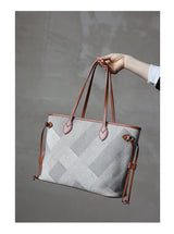 Women's Fashion Shoulder Bag Luxury Designer Handbag Large Capacity Canvas With Genuine Leather Tote For Shopping,Commuting,Work