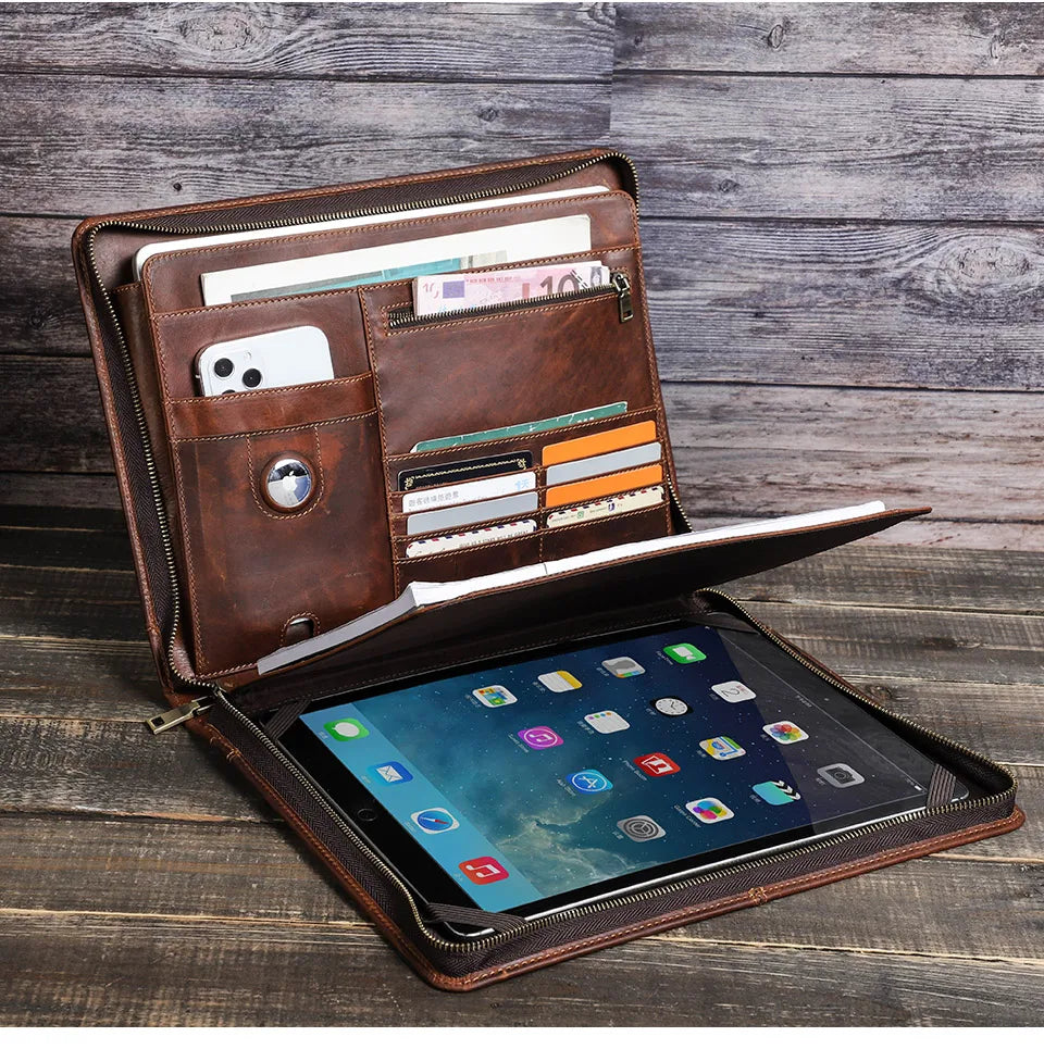 Macbook Pro Air 13 iPad Pro 13 12.9 Portfolio File Folder Cow Leather Cover Organizer Travel Business Office Document Briefcase