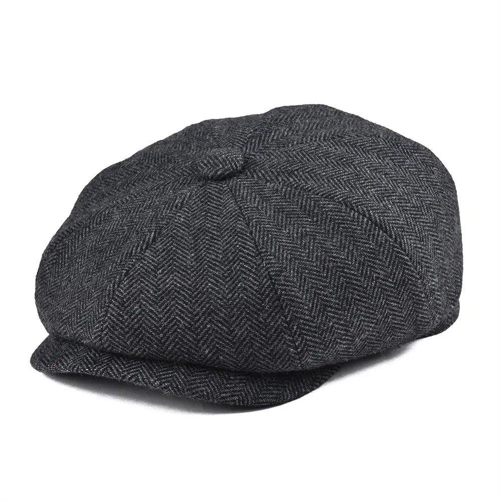 BOTVELA Tweed Wool 8-Panel Herringbone Newsboy Cap